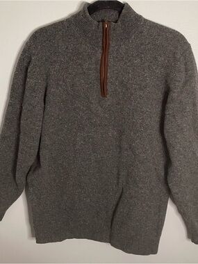 Men's Charcoal Grey 3/4 Zip 100% Merino Wool Sweater Size Large EUC Preppy Style